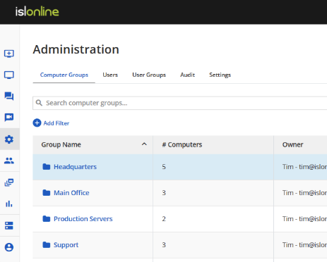 Visualización de funcionalidad de Administración